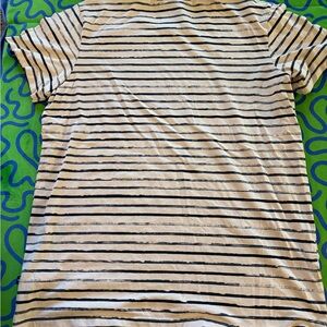 adidas Beige and Black Striped Short Sleeve Tee